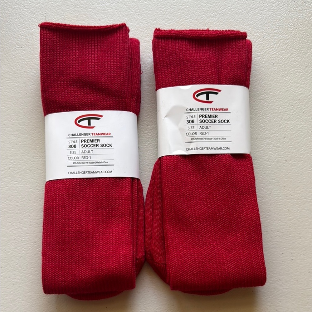 Premier Red Soccer Sock - Adult by Challenger teamwear - Lot of 2